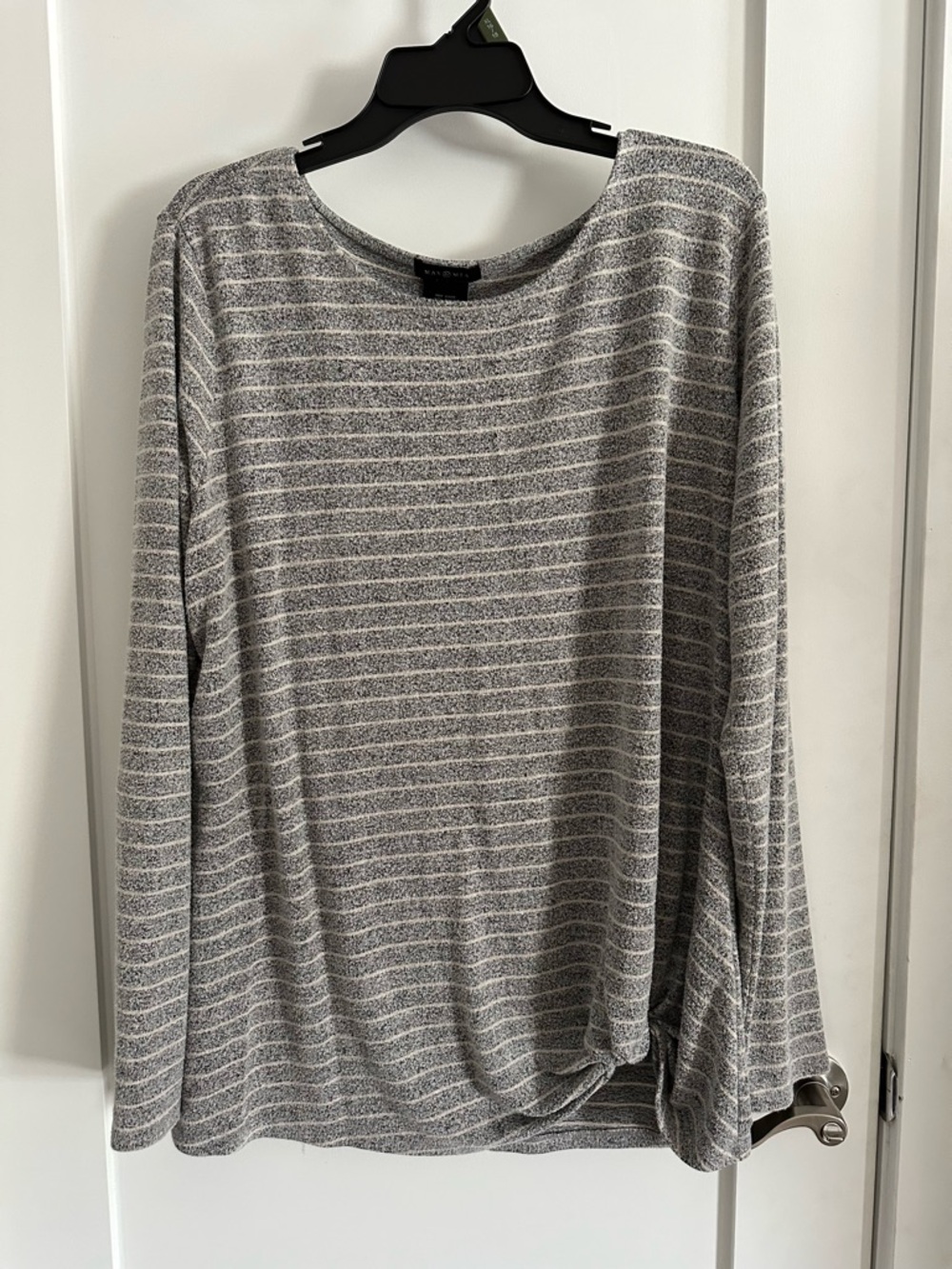 Striped Gray Scoop Neck Long-Sleeve Sweater